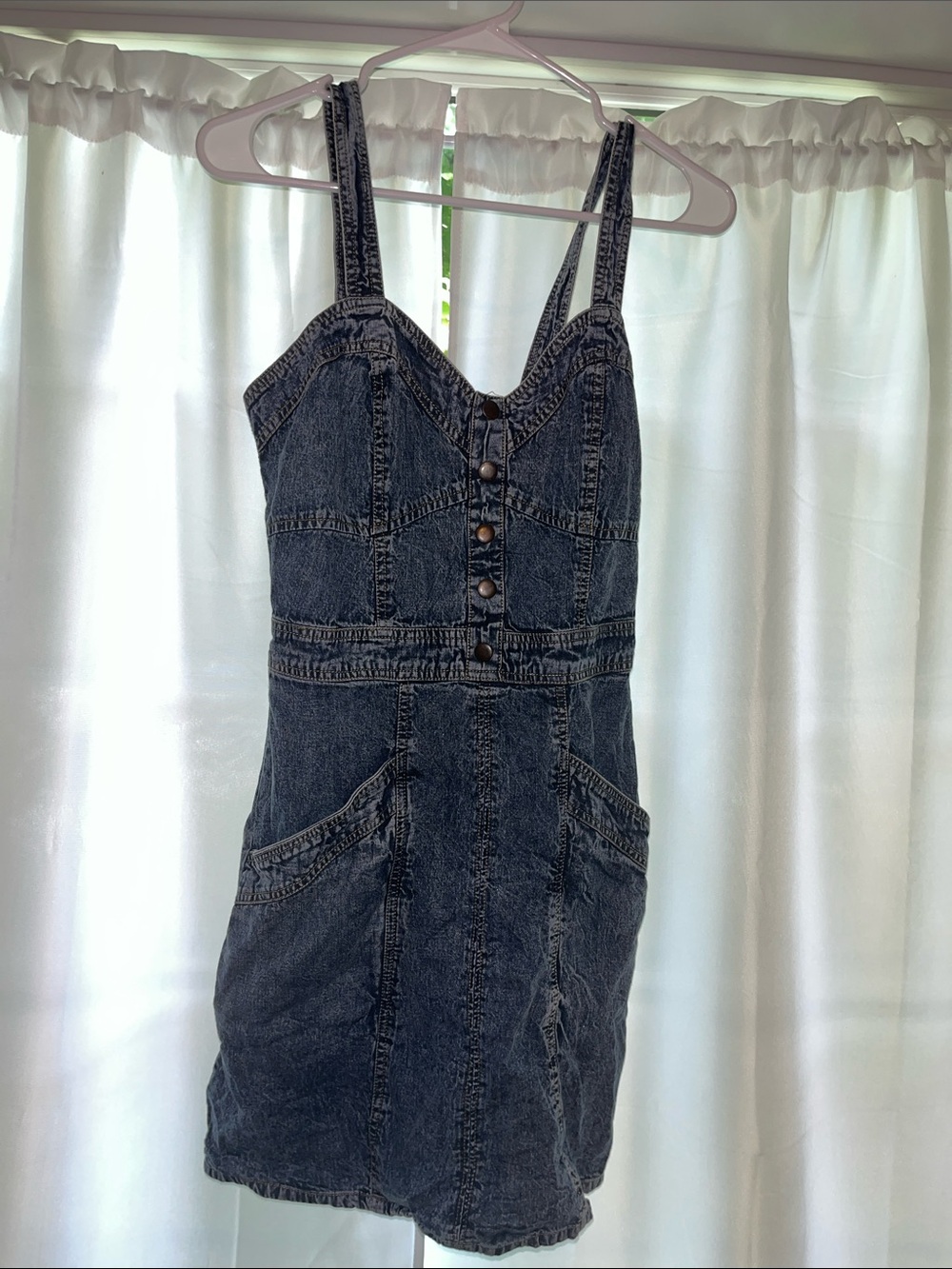 Japna Washed Black Denim Mini Dress with Button Front